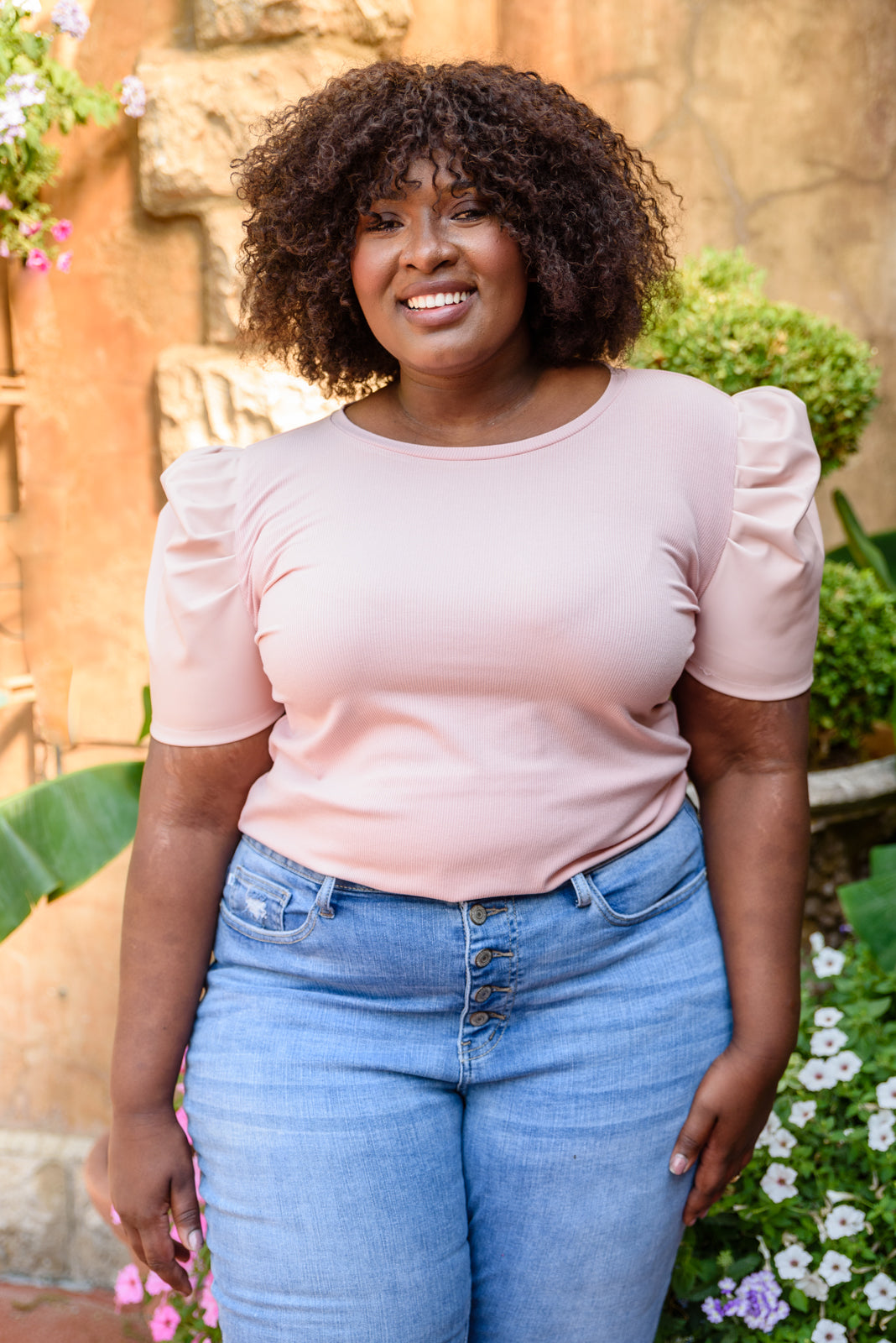 Rock On Puff Sleeve Top in Blush Ave Shops