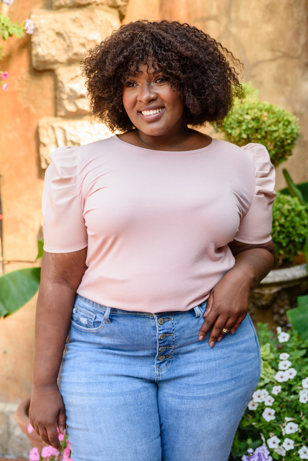 Rock On Puff Sleeve Top in Blush Ave Shops