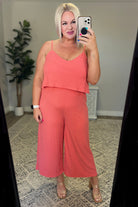 Ribbed Double Layer Jumpsuit in Deep Coral |   |  Casual Chic Boutique