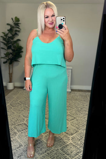 Ribbed Double Layer Jumpsuit in Mint Ave Shops