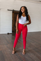 Ruby High Rise Control Top Garment Dyed Skinny Jeans in Red Ave Shops