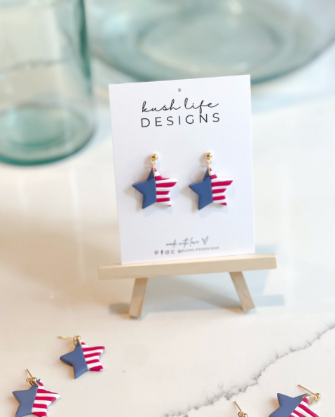 Clay Earrings | American Flag Stars Kush Life Designs