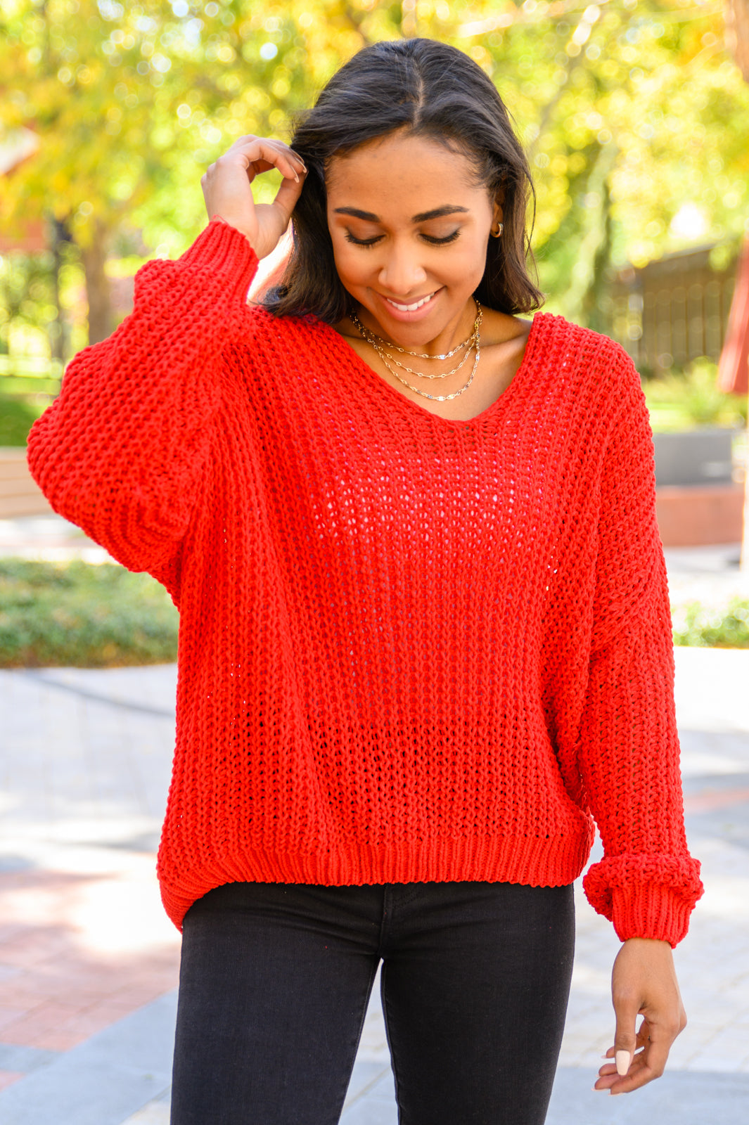 Seasonal Shift Long Sleeve Knit Sweater In Red Ave Shops