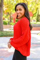 Seasonal Shift Long Sleeve Knit Sweater In Red Ave Shops