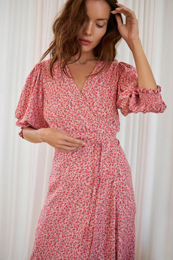 Set Sail Puff Sleeve Wrap Cotton Dress ELF