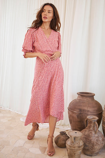 Set Sail Puff Sleeve Wrap Cotton Dress ELF