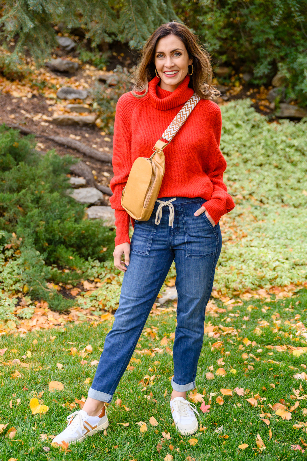 Steady Pace Roll Neck Sweater In Red Ave Shops