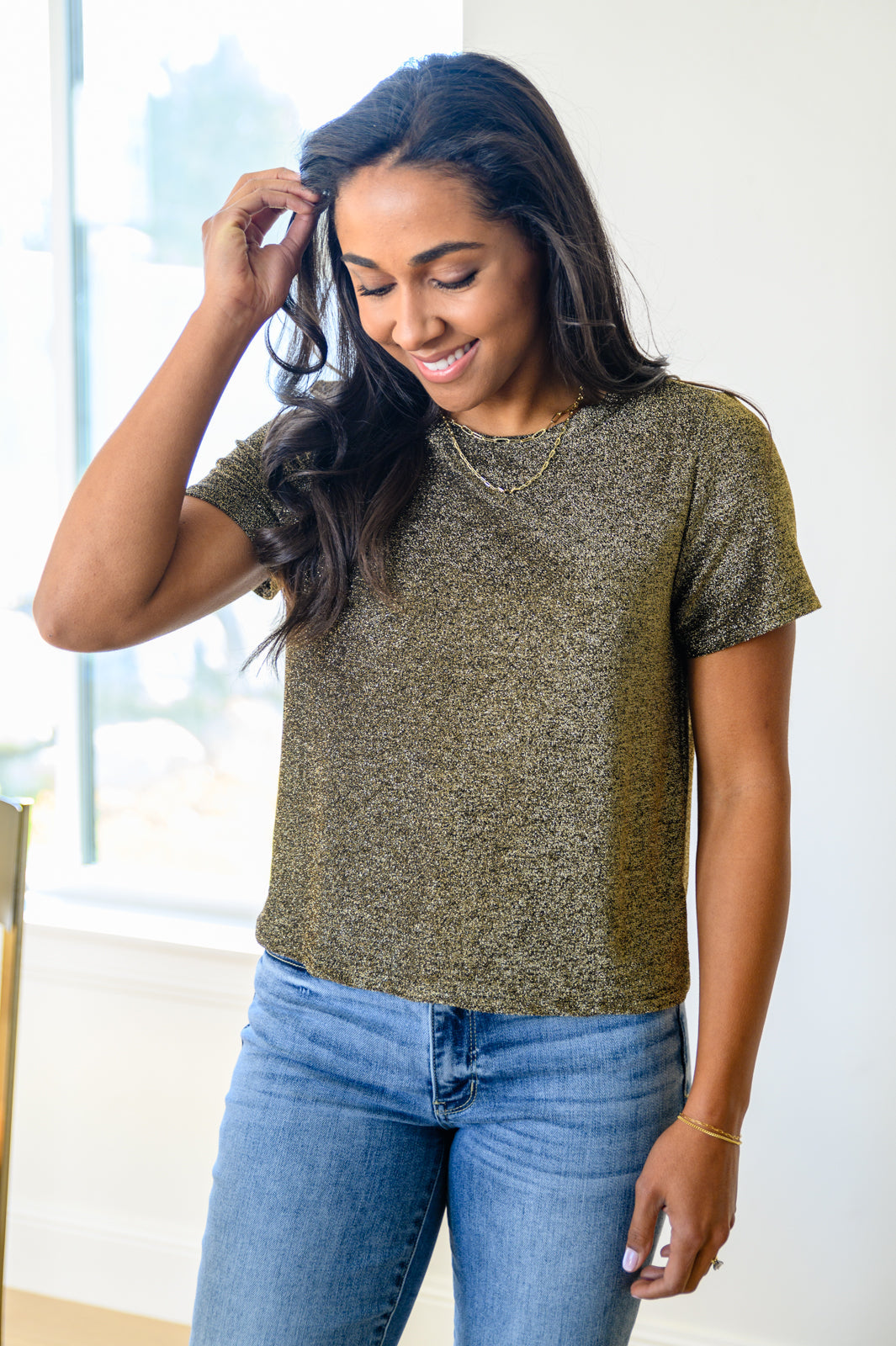 Sweetly Twinkle Short Sleeve Knit Top In Black Ave Shops