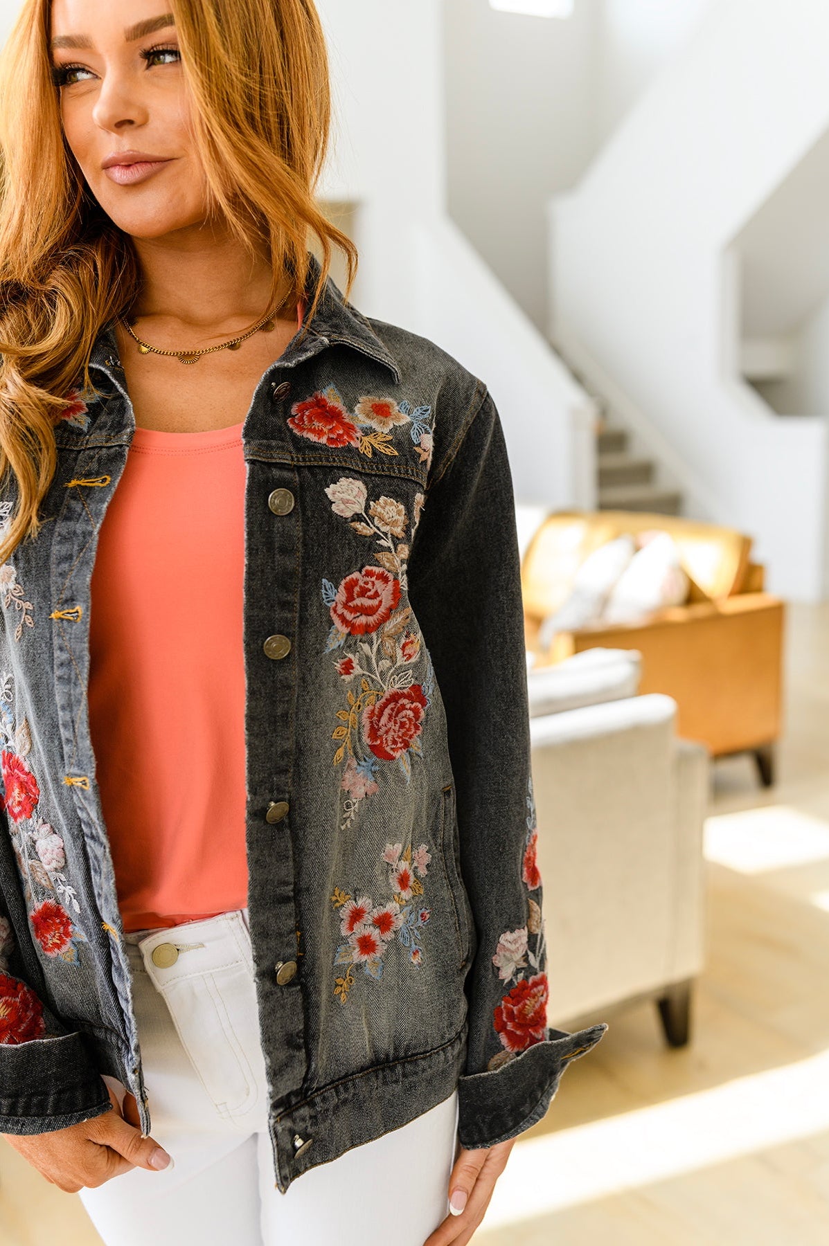Lovely Visions Flower Embroidered Jacket Ave Shops