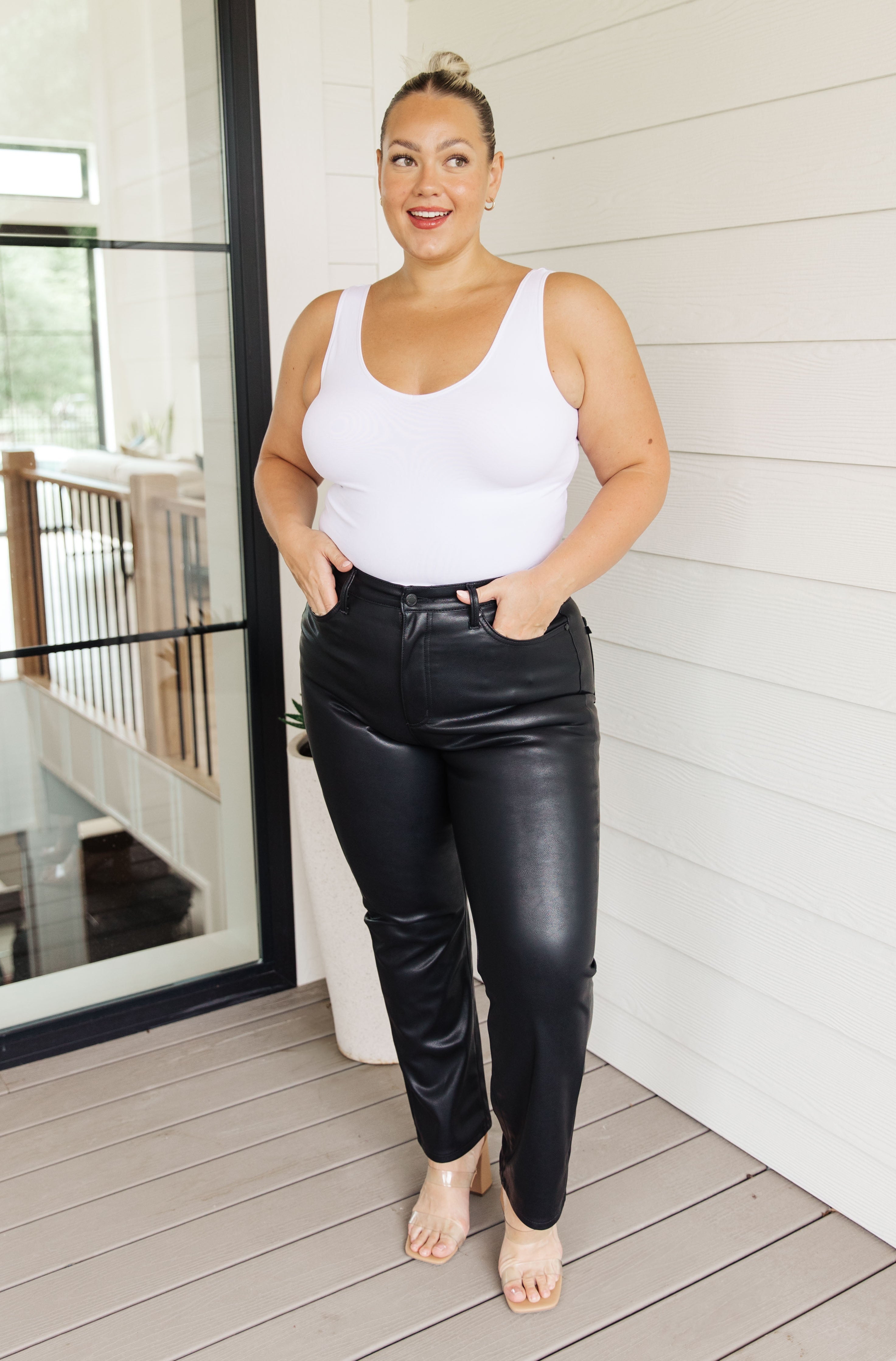 Tanya Control Top Faux Leather Pants in Black Ave Shops