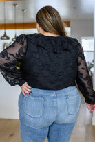 Think Of Me Ruffle Long Sleeve Bodysuit in Black Ave Shops