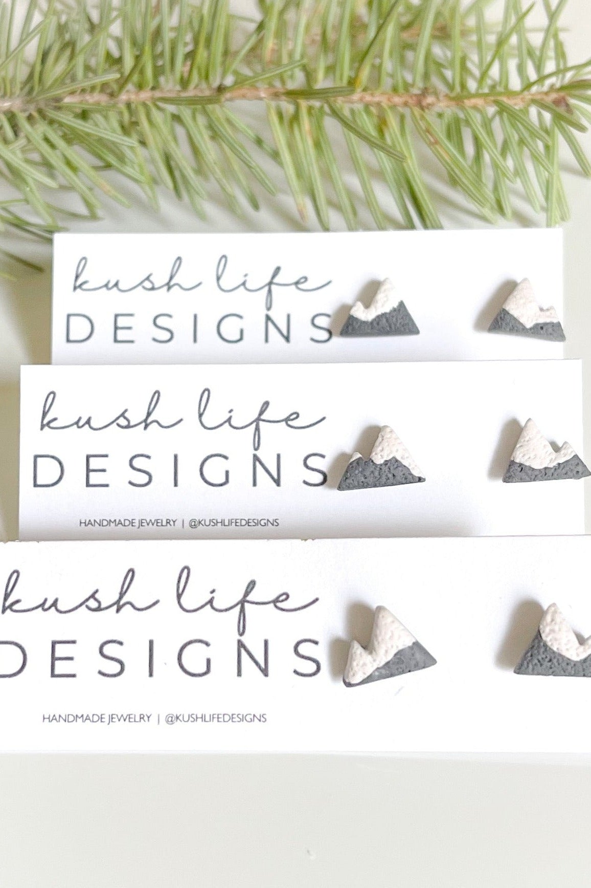Clay Earrings | Tiny Snow Capped Mountain Studs Kush Life Designs