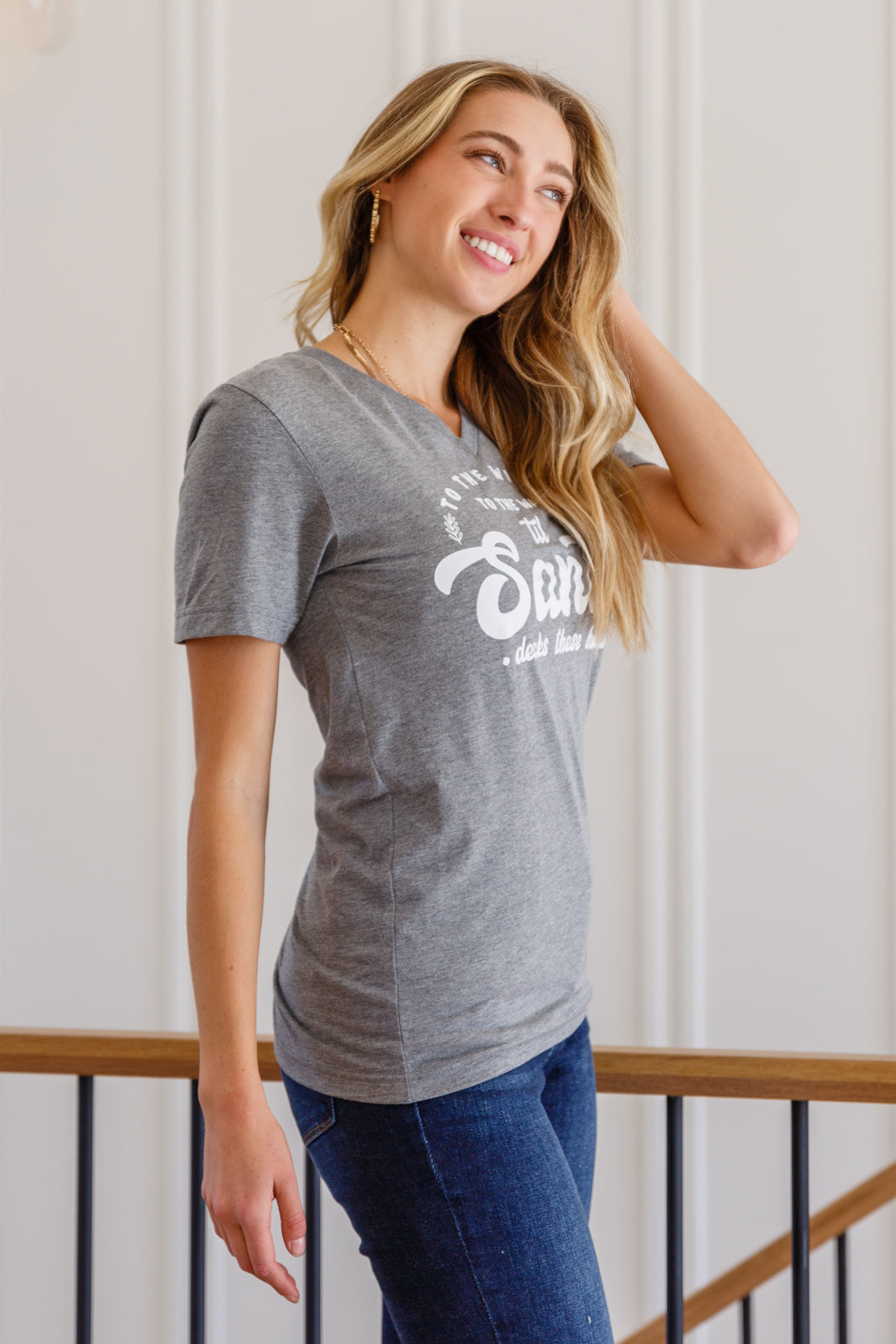 To The Window Graphic V Neck Tee In Gray Ave Shops