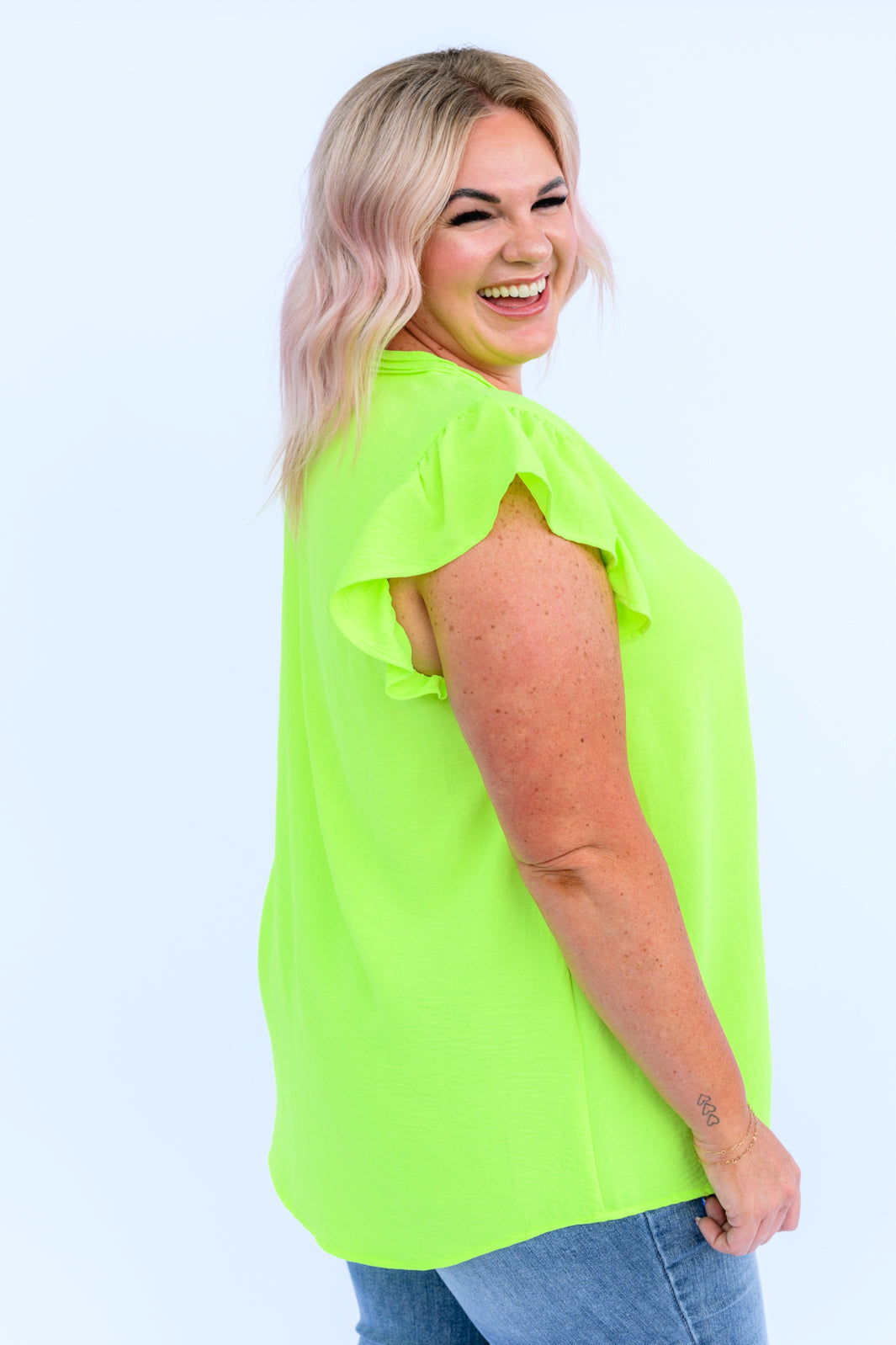 Under Neon Lights Ruffle Sleeve Top Ave Shops