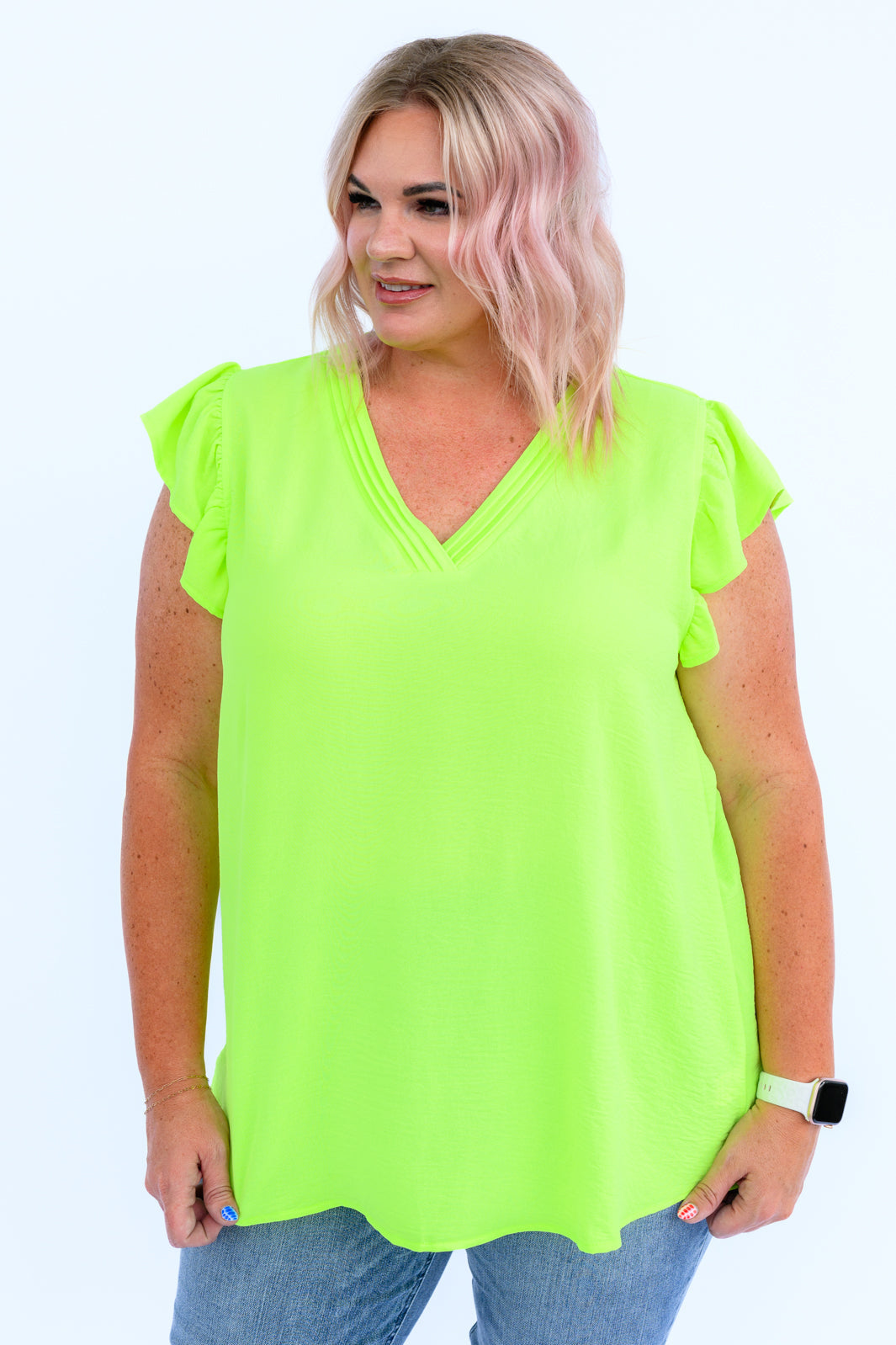 Under Neon Lights Ruffle Sleeve Top Ave Shops