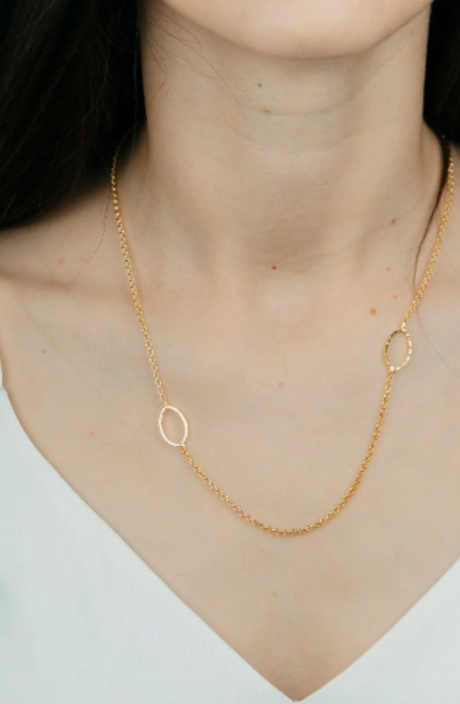 Two Hollow Oval Sideways Dainty Gold Plated Slim Choker Long Necklace The Colourful Aura