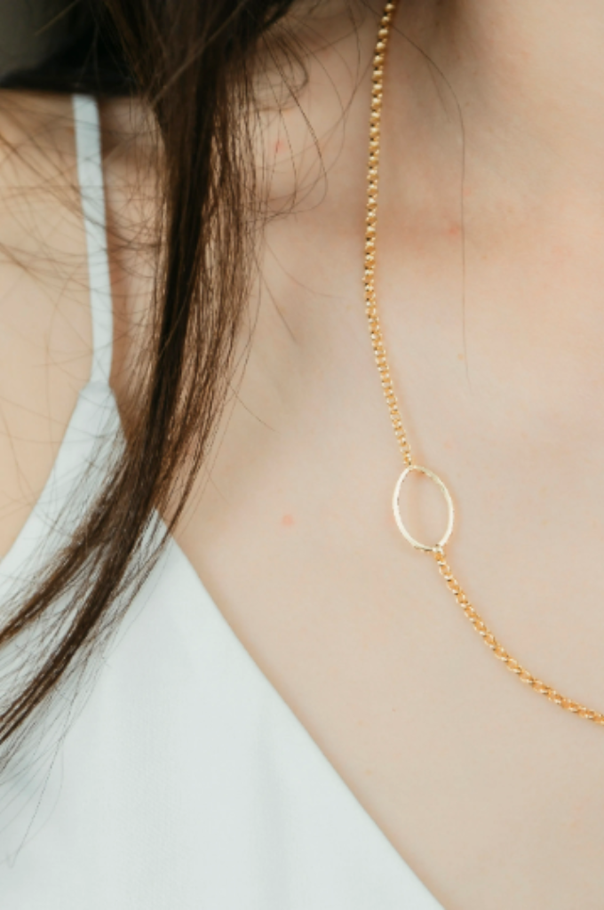Two Hollow Oval Sideways Dainty Gold Plated Slim Choker Long Necklace The Colourful Aura