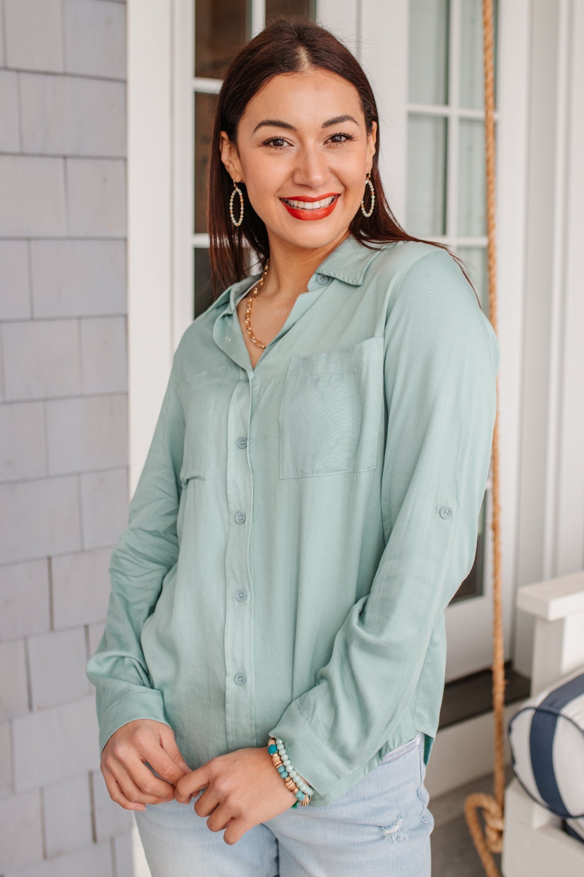 Unwavering Confidence Blouse in Light Blue Ave Shops