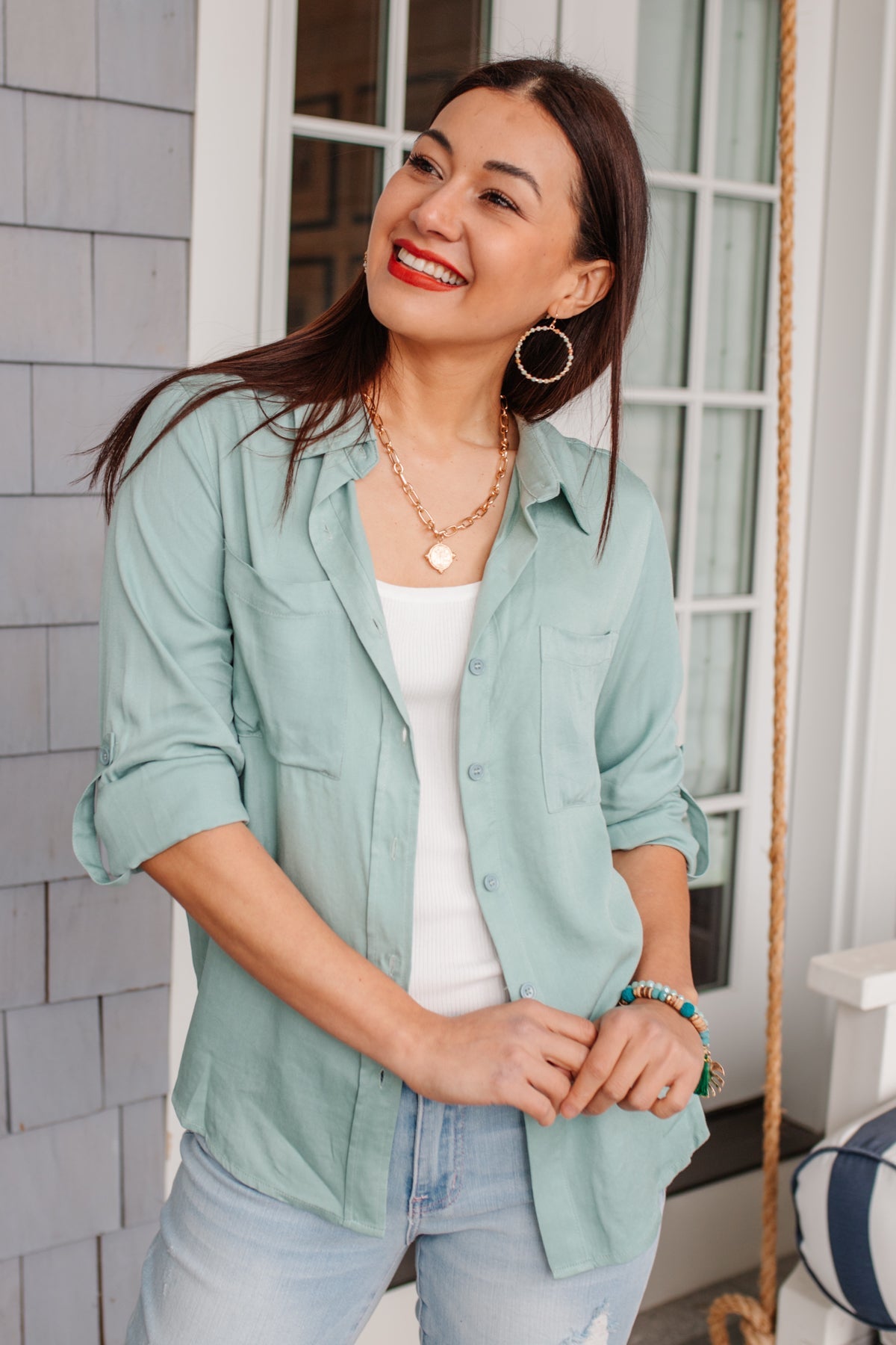 Unwavering Confidence Blouse in Light Blue Ave Shops