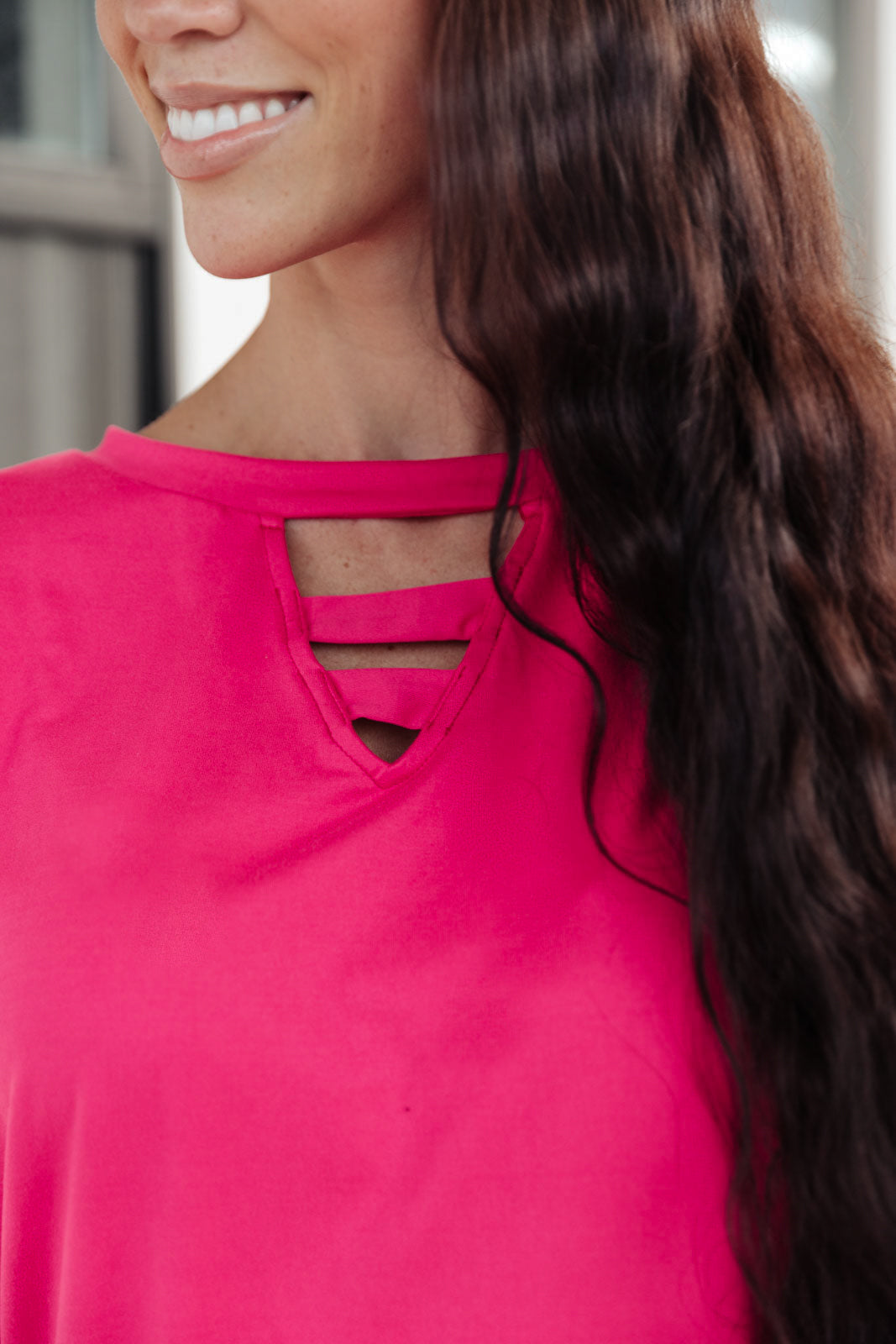 Lovely Ladder V Neck Top in Pink Ave Shops