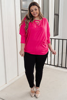 Lovely Ladder V Neck Top in Pink Ave Shops