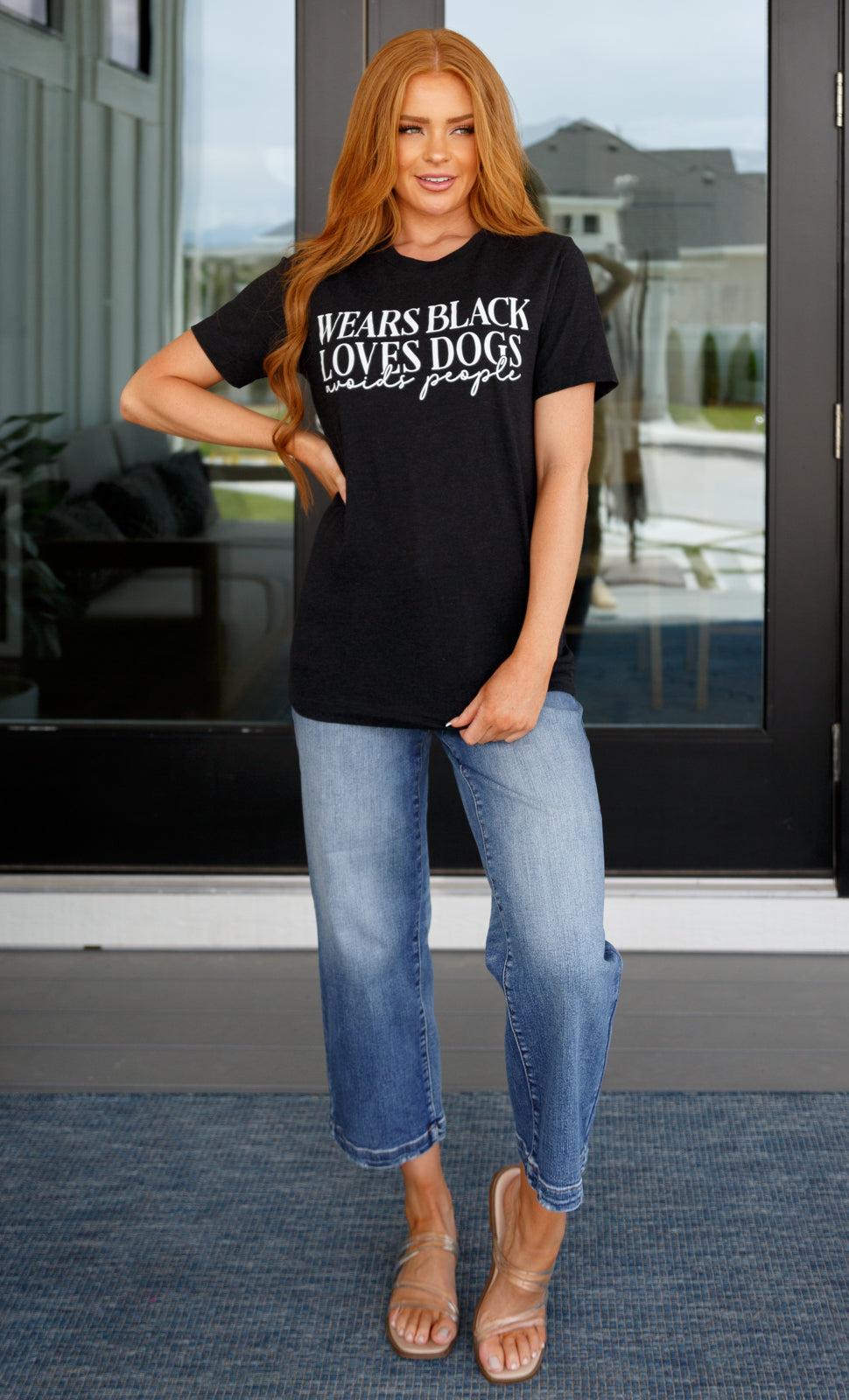 Wears Black, Loves Dogs Graphic Tee in Heather Black Ave Shops