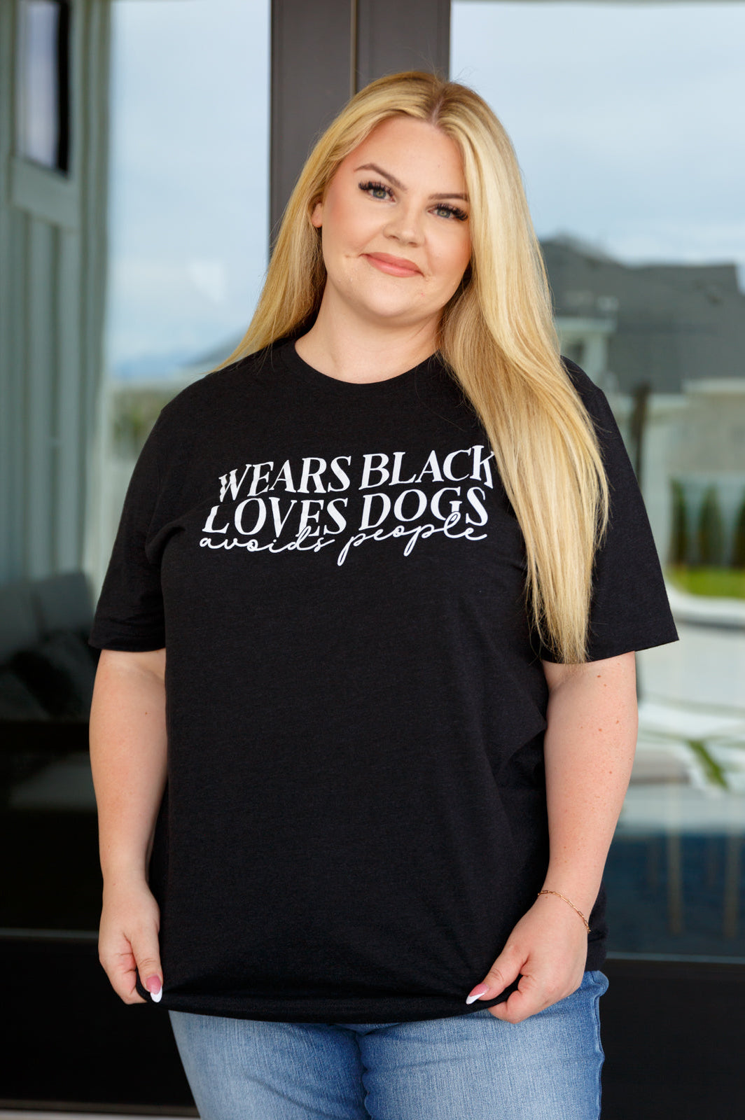 Wears Black, Loves Dogs Graphic Tee in Heather Black Ave Shops