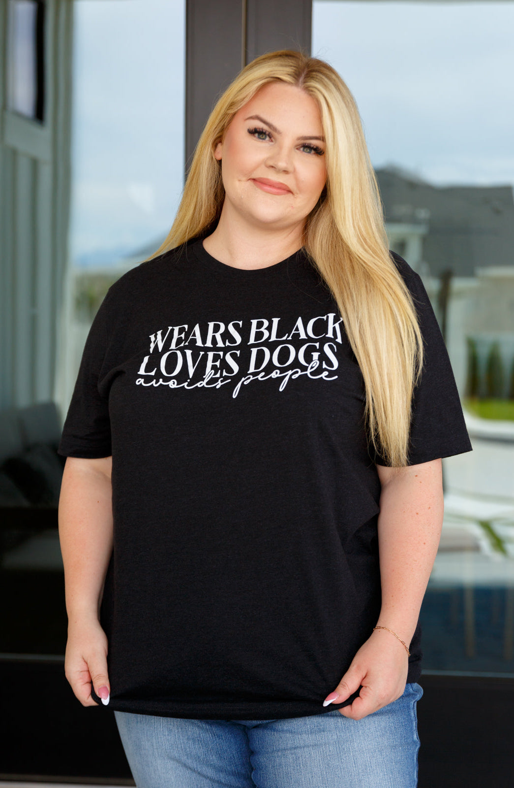 Wears Black, Loves Dogs Graphic Tee in Heather Black Ave Shops