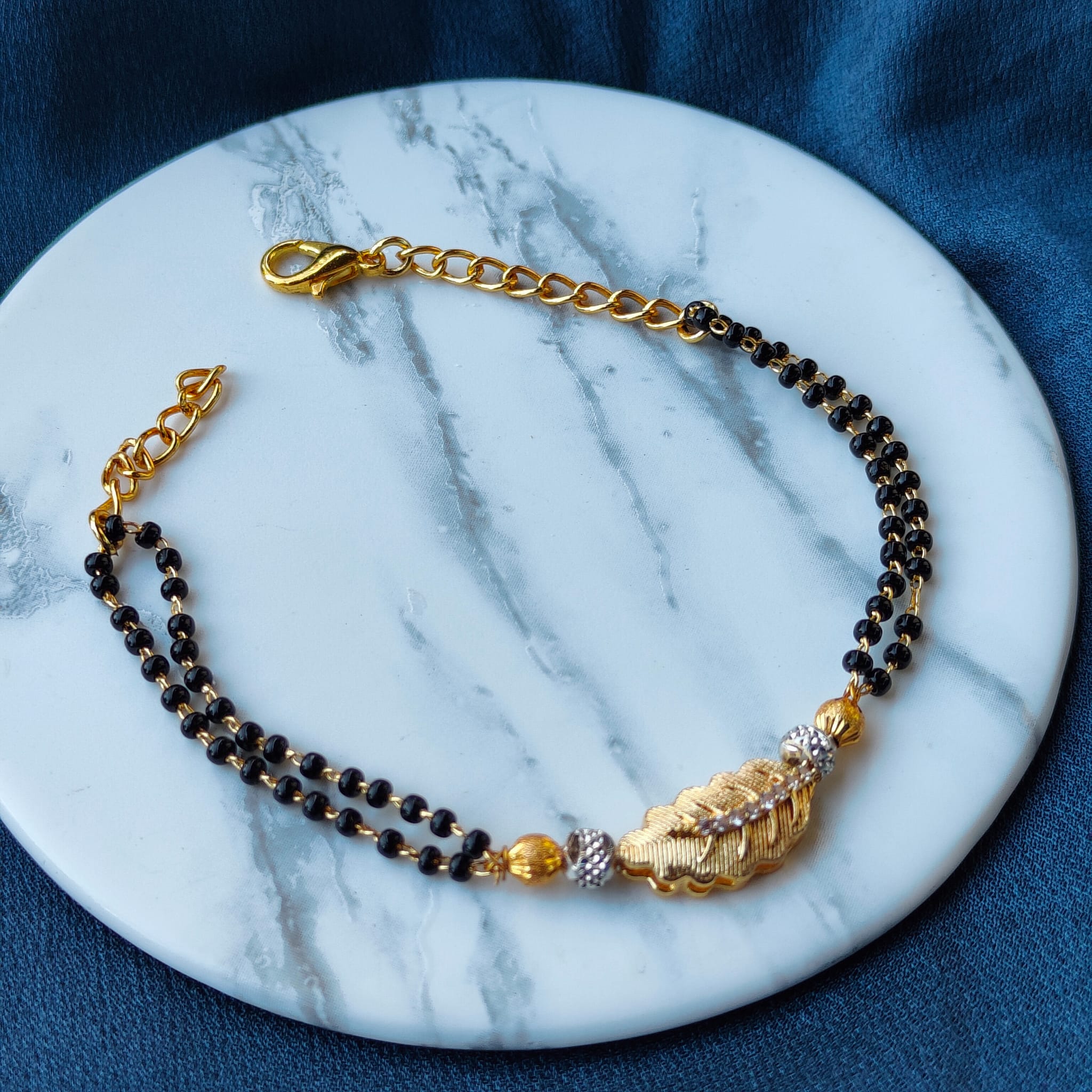 Indian Nazaria Gold Leaf Charm Bead Mangalsutra Bracelet The Colourful Aura