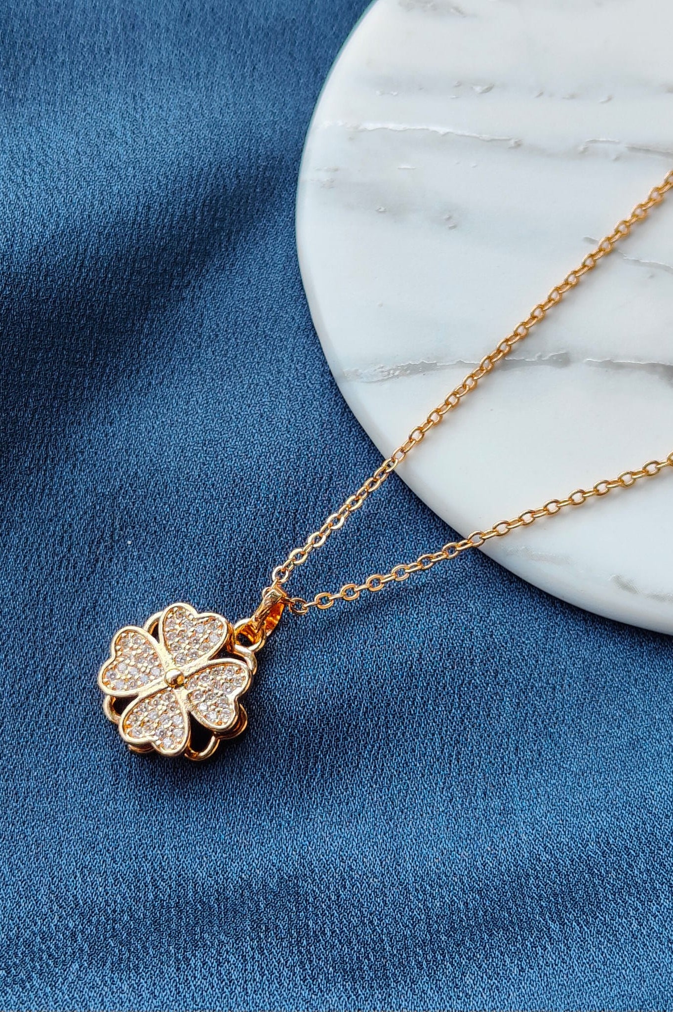 Gold Large Clover Shamrock Rotating Spinner Pendant Necklace The Colourful Aura
