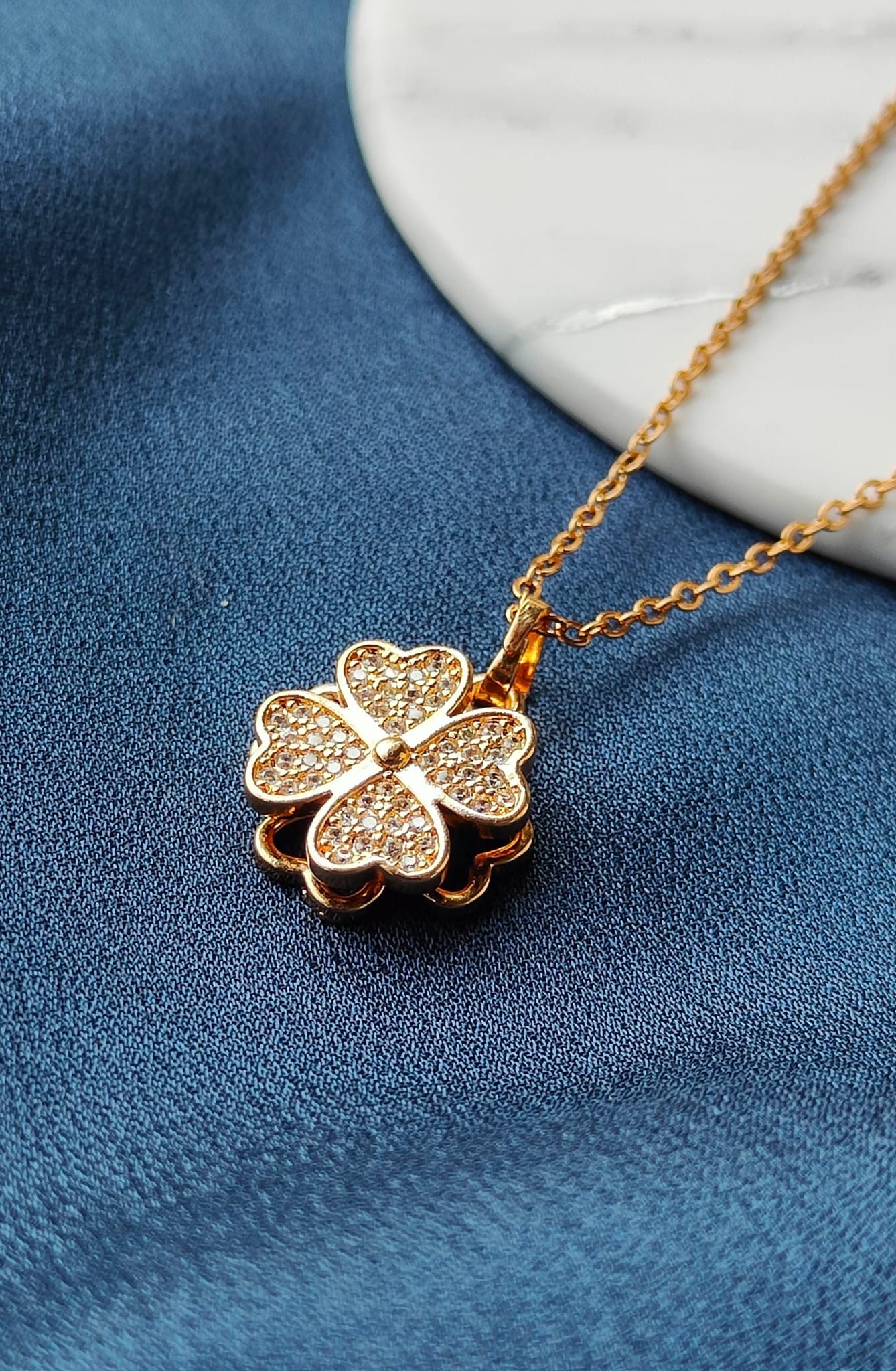 Gold Large Clover Shamrock Rotating Spinner Pendant Necklace The Colourful Aura