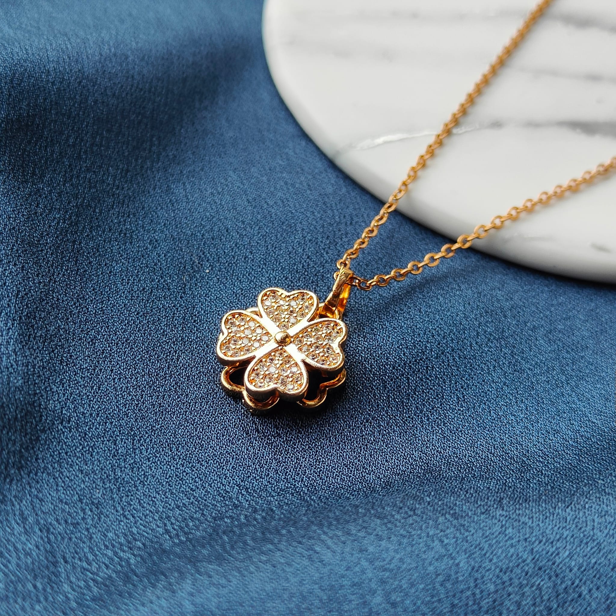 Gold Large Clover Shamrock Rotating Spinner Pendant Necklace The Colourful Aura