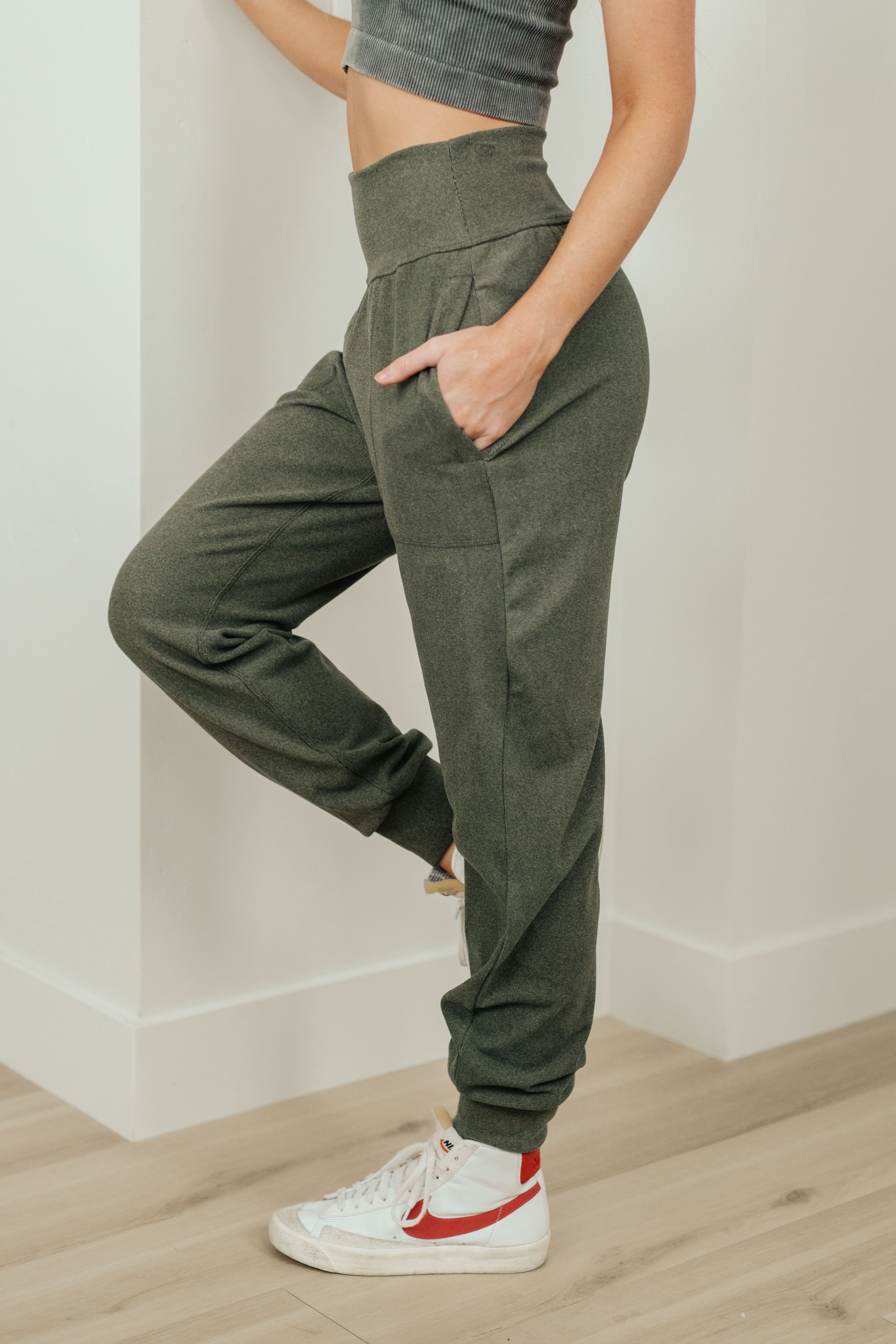 Where Are You High Rise Joggers in Olive Ave Shops