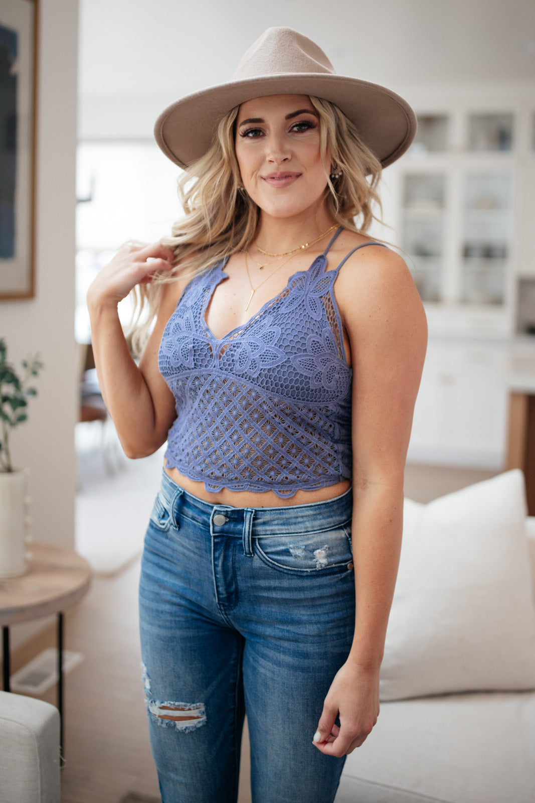 Wild And Free Crop Top in Dusty Blue Ave Shops