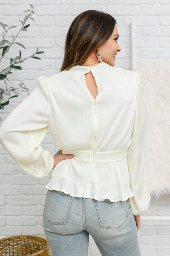 Xanidu Long Sleeve V Neck Blouse in White Ave Shops