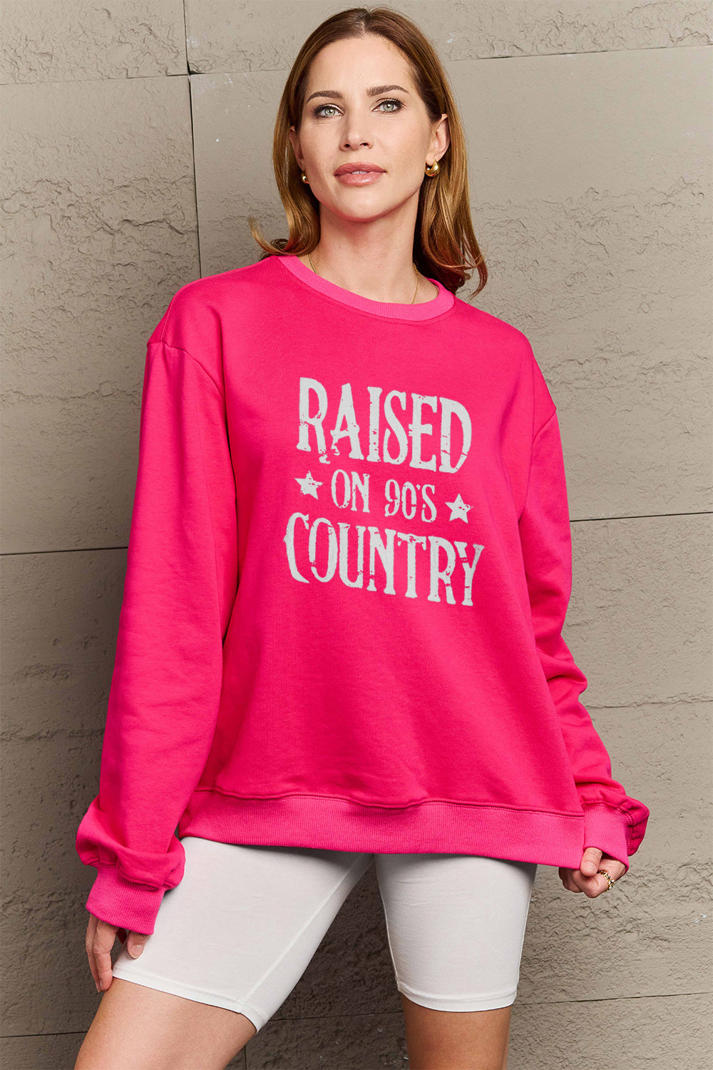 Simply Love Full Size RAISED ON 90'S COUNTRY Graphic Sweatshirt Trendsi