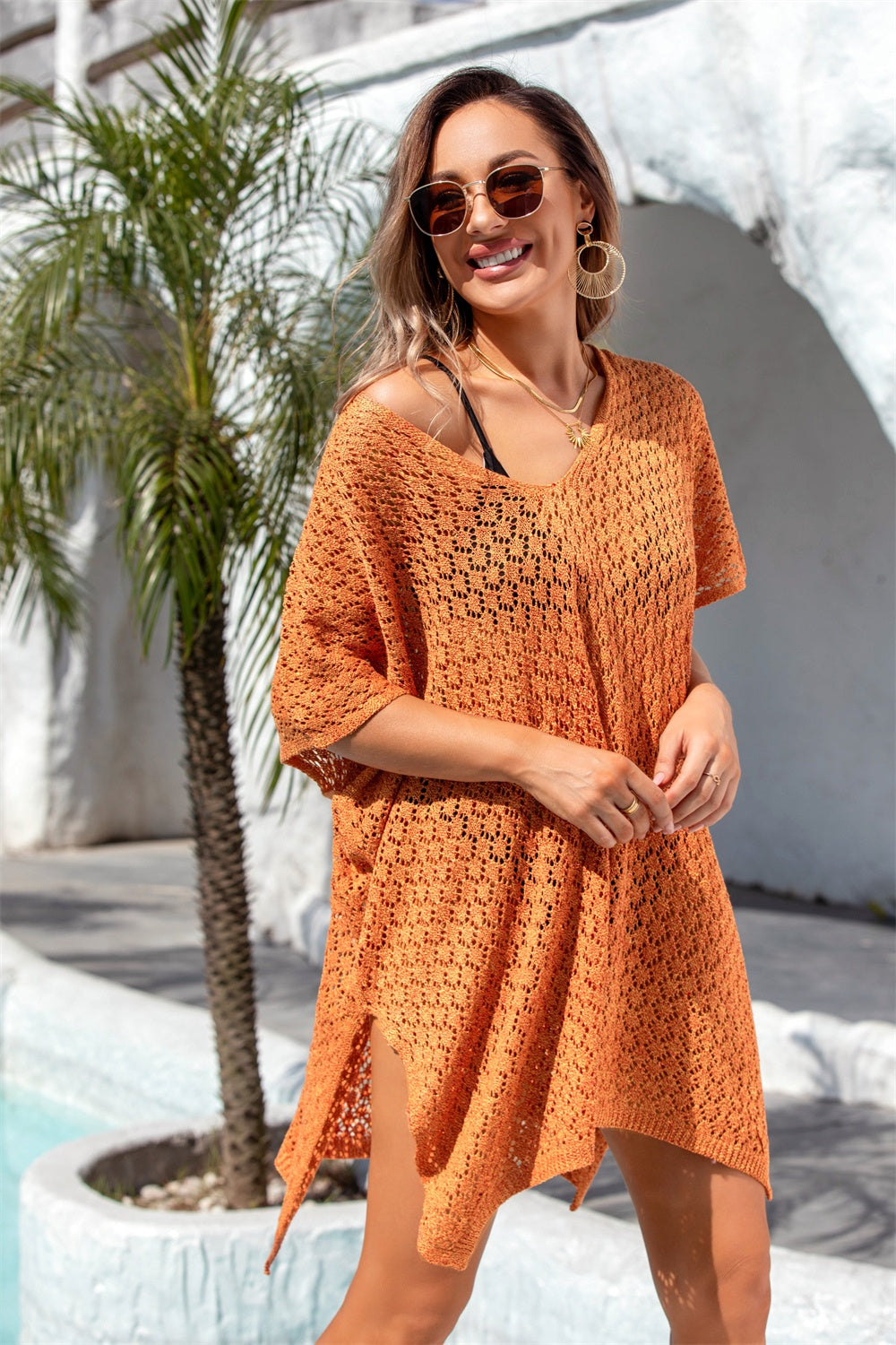 Openwork Slit Scoop Neck Cover Up Trendsi