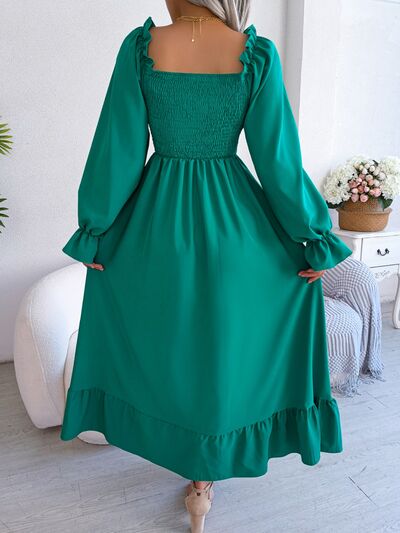 Smocked Square Neck Flounce Sleeve Dress Trendsi