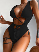 Ribbed Lace Up One-Piece Swimsuit Trendsi