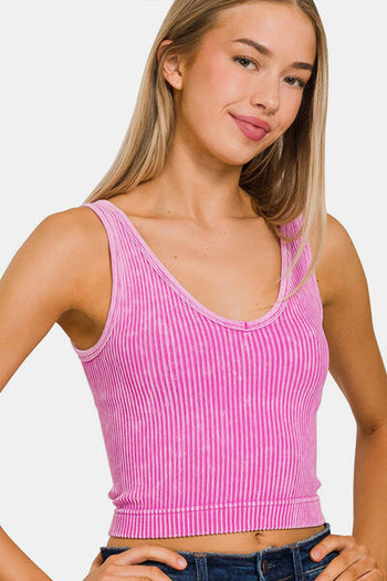 Zenana Washed Ribbed Cropped Tank Trendsi