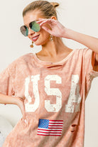 BiBi Washed American Flag Graphic Distressed T-Shirt Trendsi