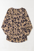 Leopard V-Neck Dropped Shoulder Blouse Trendsi