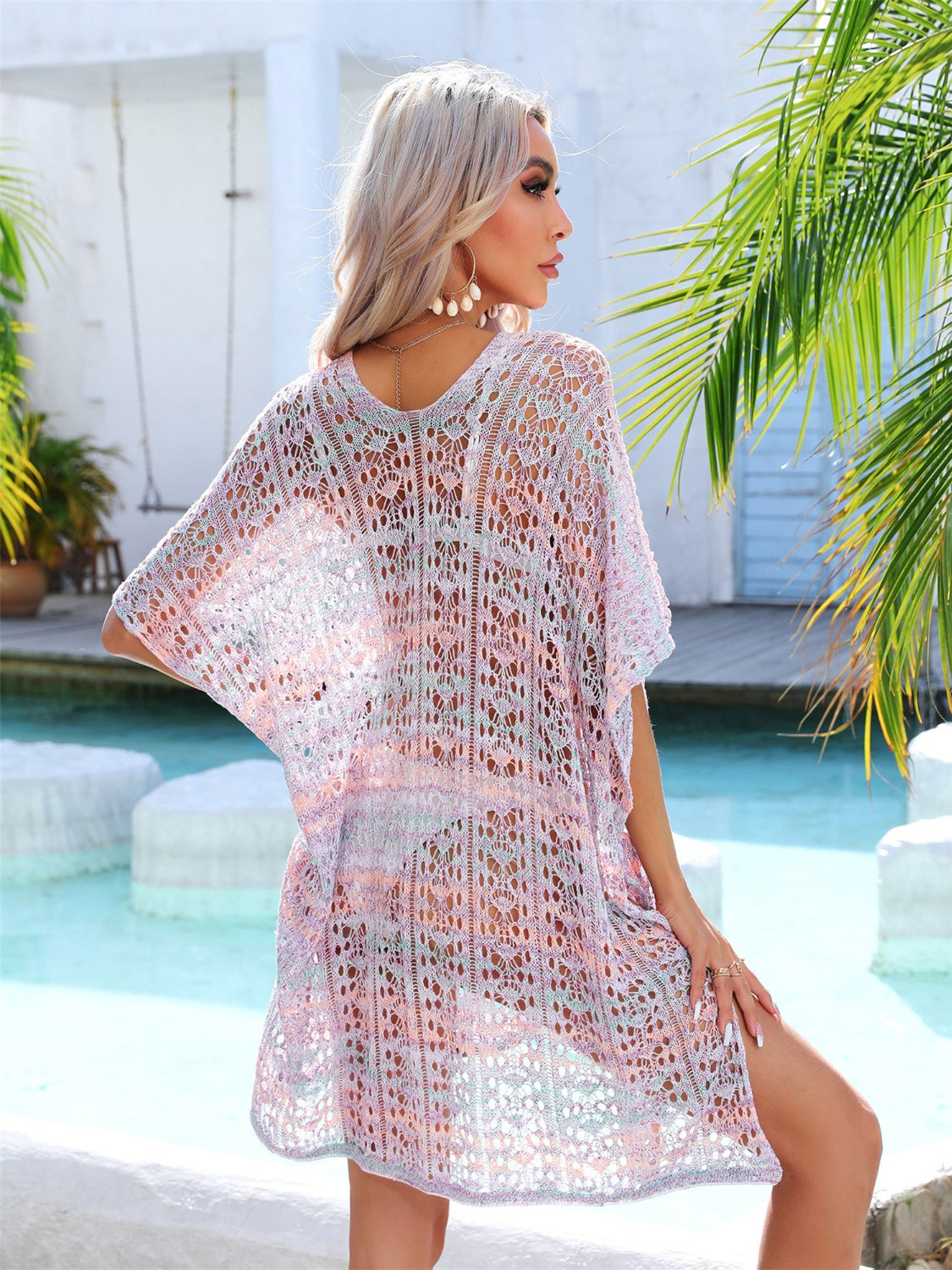 Slit Openwork V-Neck Cover Up Trendsi