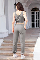 Waffle-Knit Cropped Tank and Drawstring Pants Set Trendsi