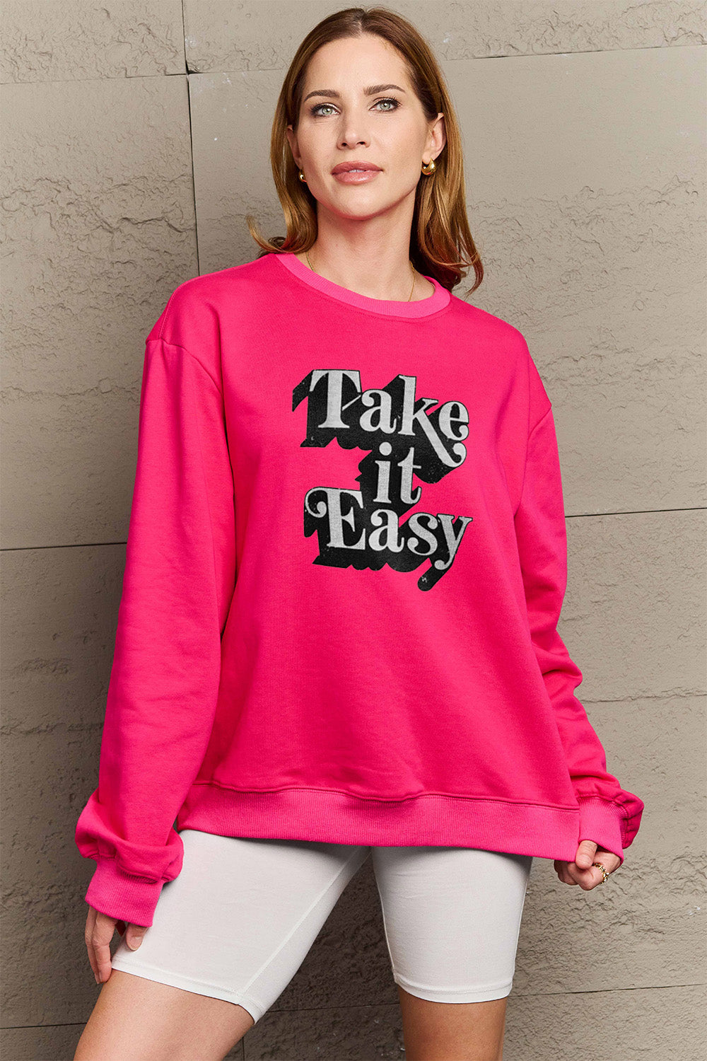 Simply Love Full Size TAKE IT EASY Graphic Sweatshirt Trendsi