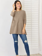 Pocketed Round Neck Half Sleeve Blouse Trendsi