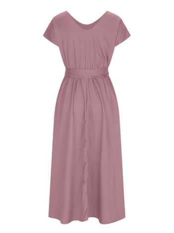 Ruched V-Neck Cap Sleeve Dress Trendsi