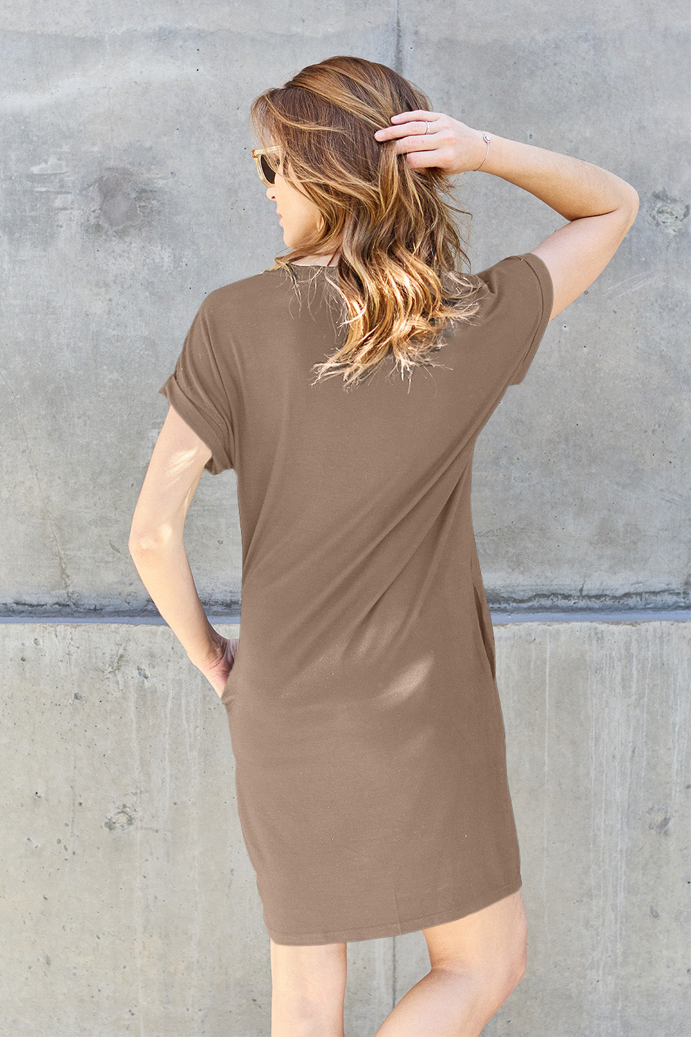 Basic Bae Full Size Round Neck Short Sleeve Dress with Pockets Trendsi