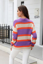 Color Block Round Neck Dropped Shoulder Sweater Trendsi