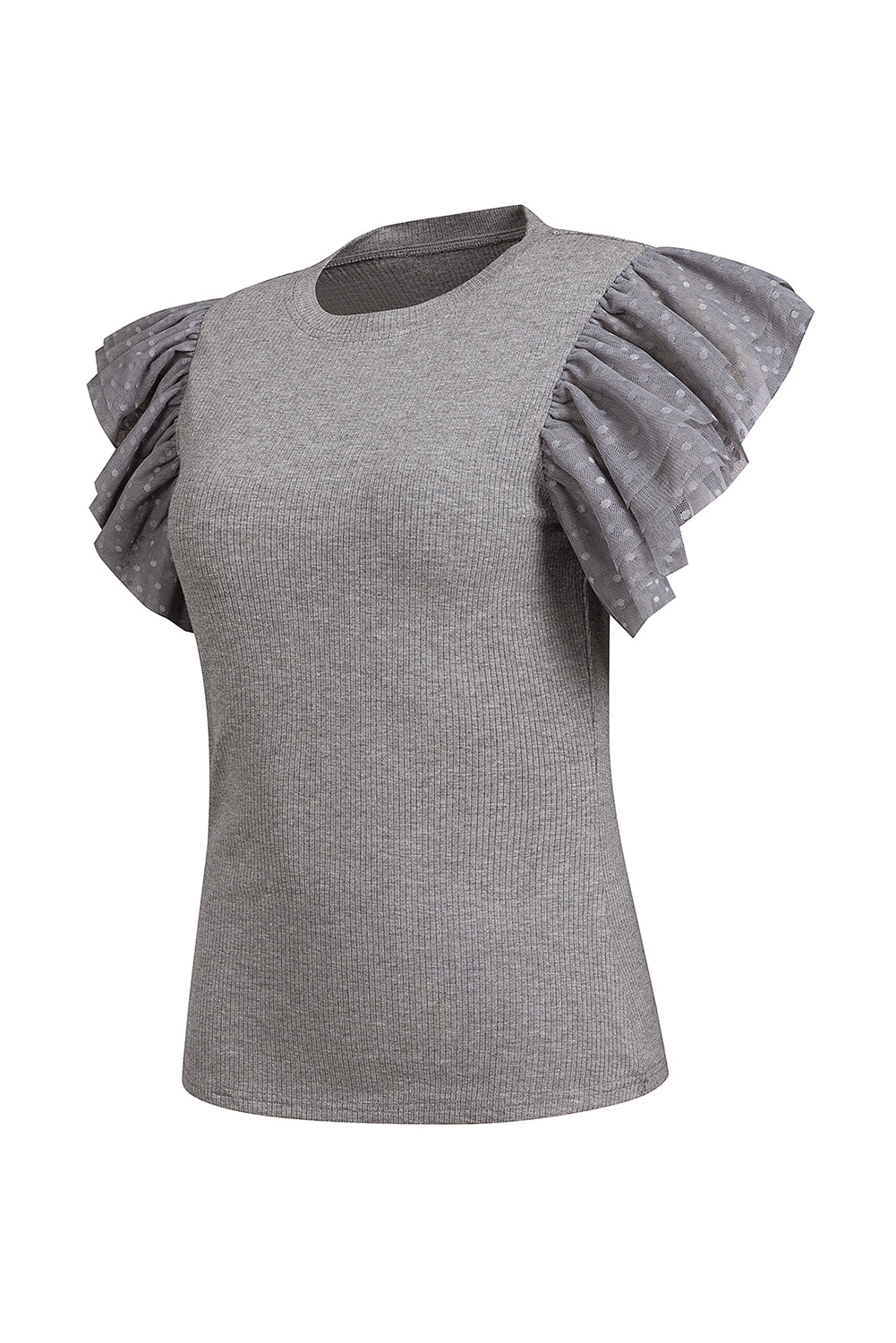 Ruffled Round Neck Cap Sleeve Top Trendsi